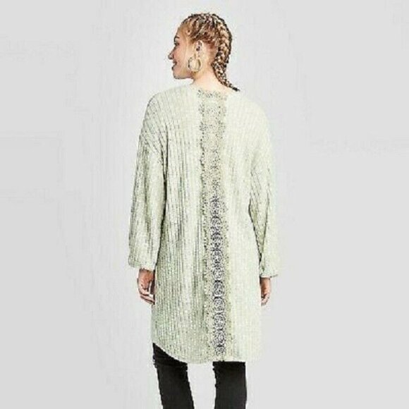 Sweater Cardigan Xhilaration Size M Women's Green Long Sleeve Lace Trim Knit - Picture 2 of 3